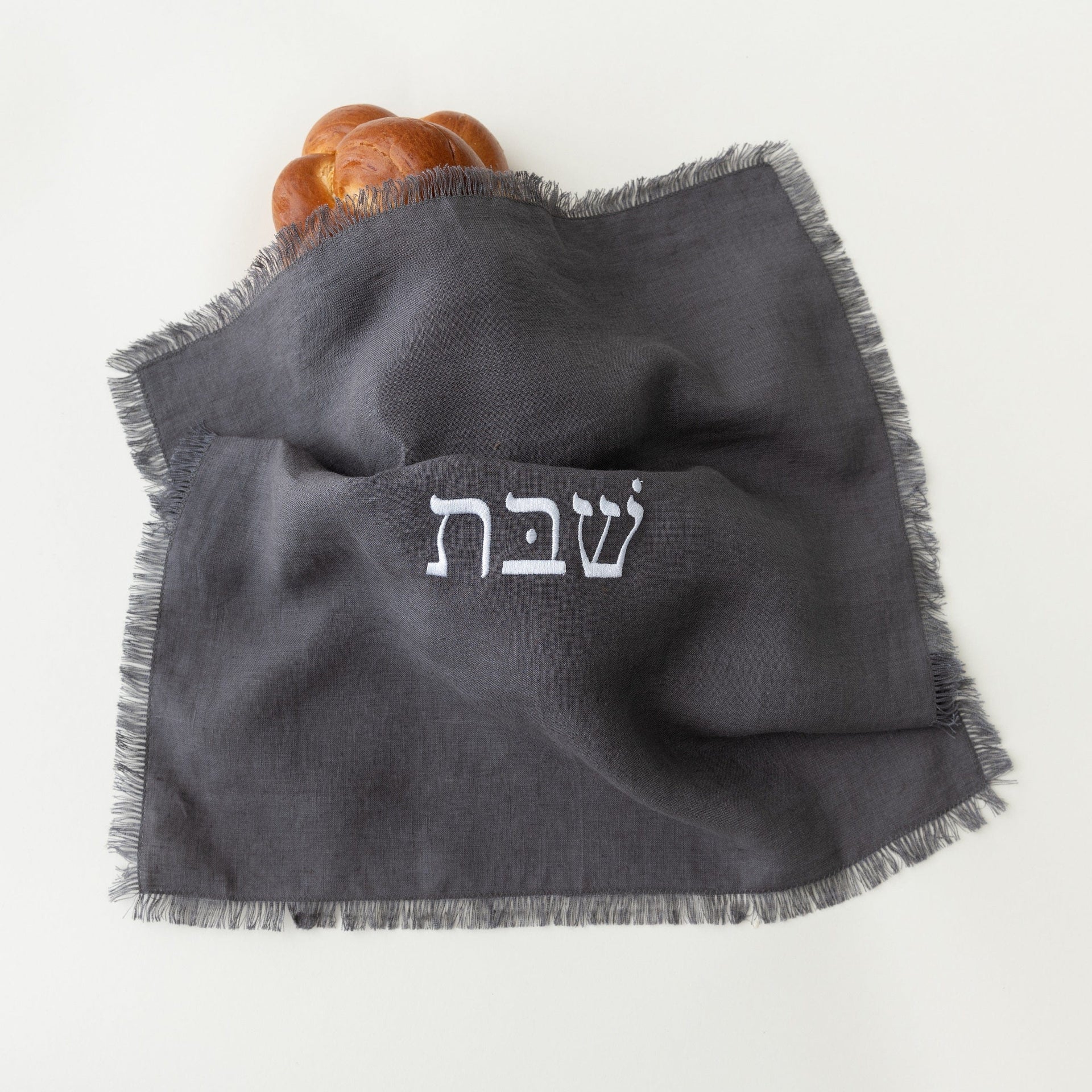 Oneg Challah Covers Embroidered Linen Challah Cover - Gray
