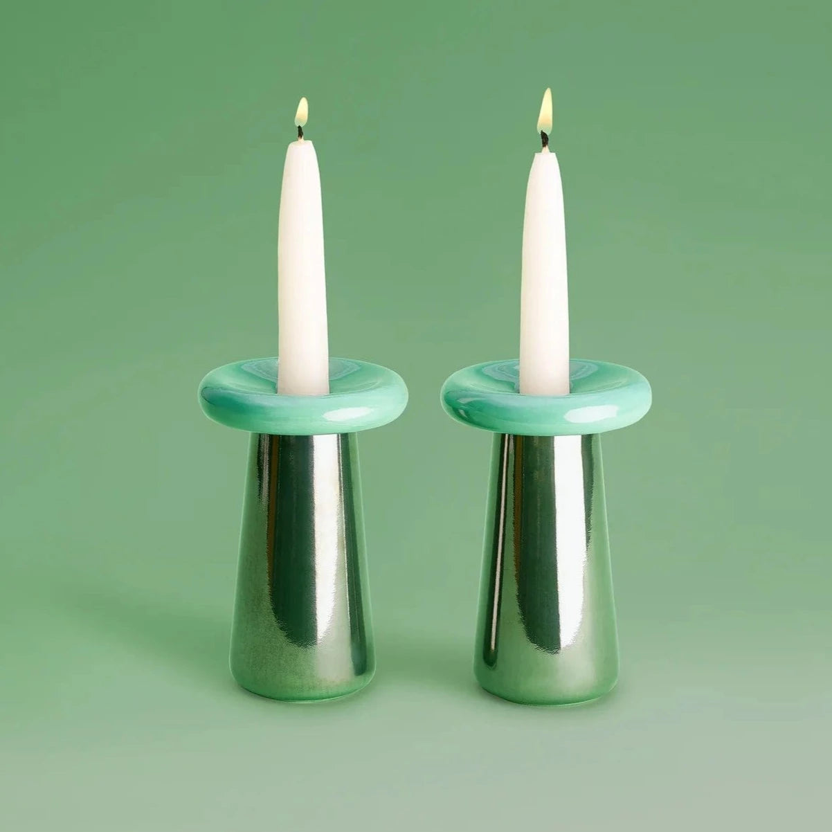 Tchotchke Judaica Candlesticks Jade/Fern Mushroom Candlesticks - Jade/Fern