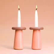 Tchotchke Judaica Candlesticks Rose-/Coral Mushroom Candlesticks - Rose/Coral