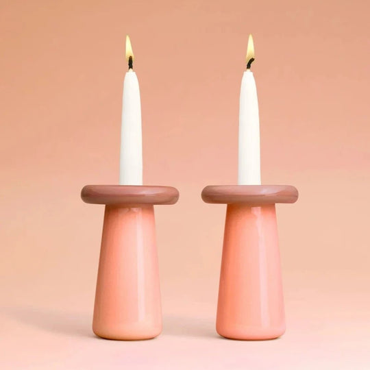 Mushroom Shabbat Candlesticks - Rose/Coral