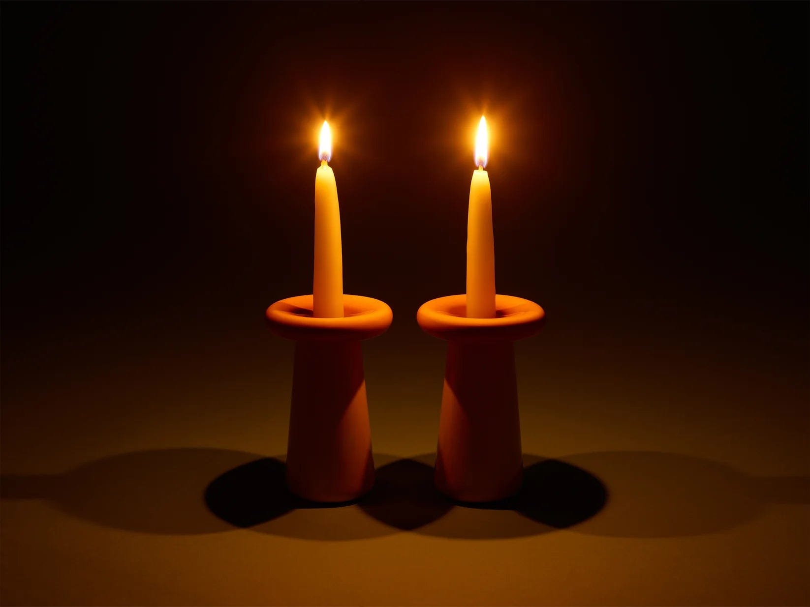 Tchotchke Judaica Candlesticks Rose-/Coral Mushroom Candlesticks - Rose/Coral