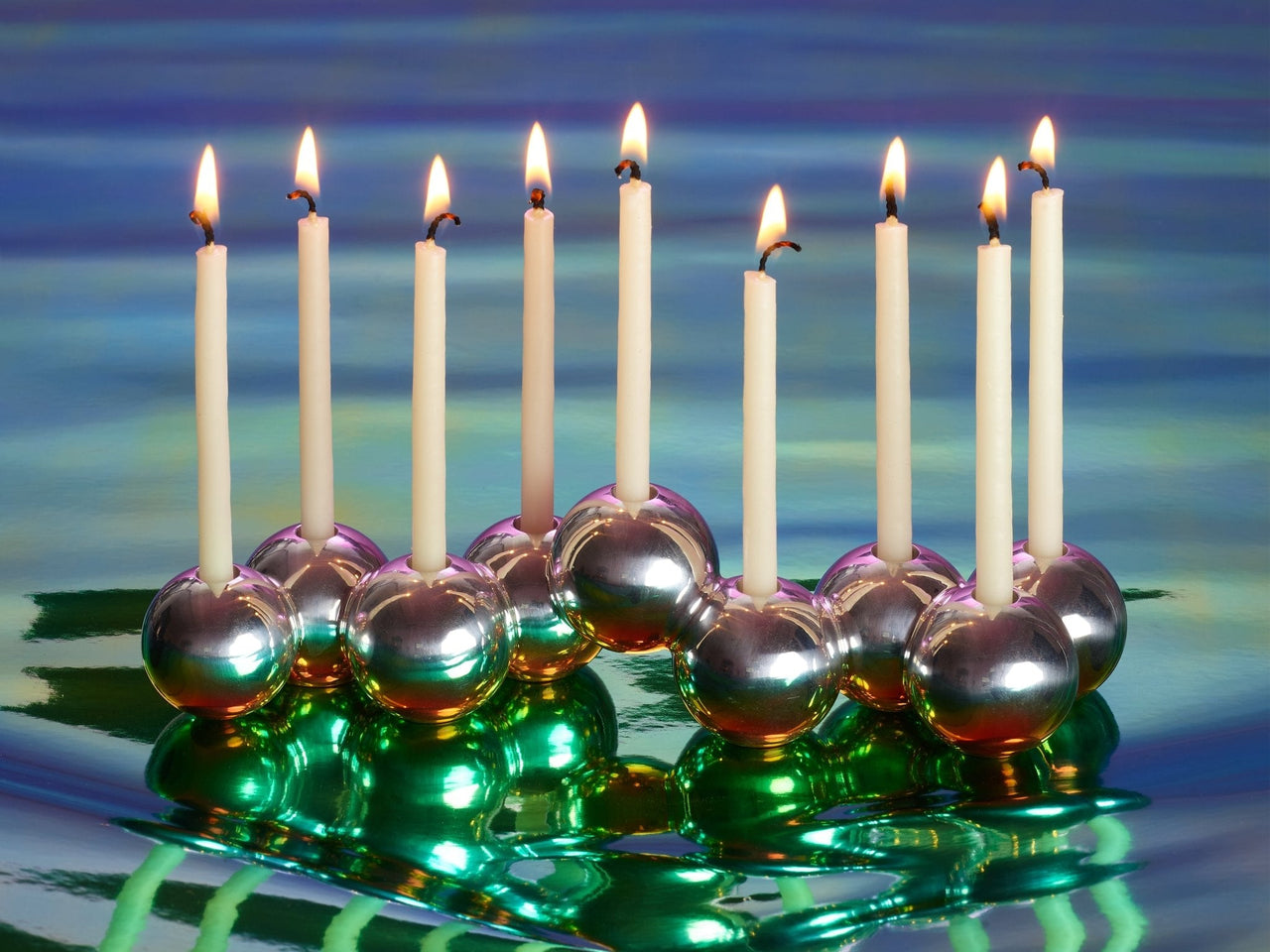 Polished Iridescent Aluminum Bubble Menorah