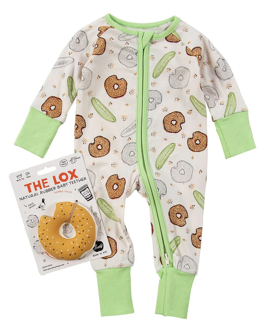 Pickle Bagel Pink Zip Up Pajamas, Sage Unisex Sizes 3M - 24M