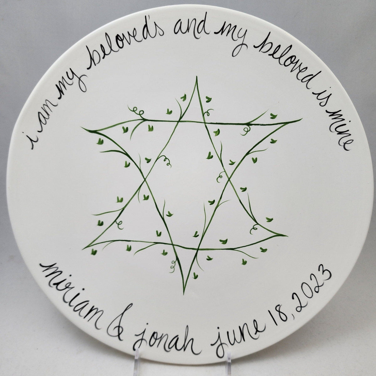 Suzaluna - Personalized Leafy Star of David Wedding Plate - ModernTribe