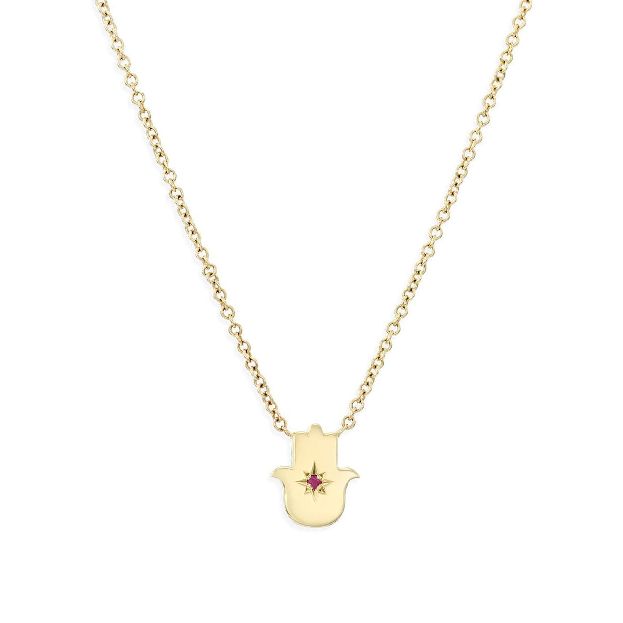 HOTCROWN - Floating Hamsa Gemstone Necklace with a Ruby or Emerald - 14k Yellow, Rose or White Gold - ModernTribe