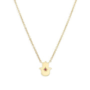 HOTCROWN - Floating Hamsa Gemstone Necklace with a Ruby or Emerald - 14k Yellow, Rose or White Gold - ModernTribe