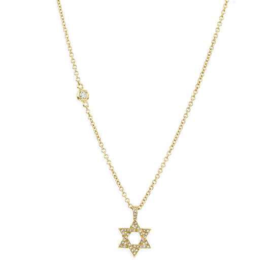 Small Star of David Necklace with White Diamonds - 14k Yellow, Rose or White Gold