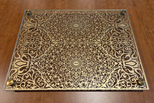 Intricate Paper Cut Glass Challah Board by Sketch Blue Studio - Gold, White or Silver