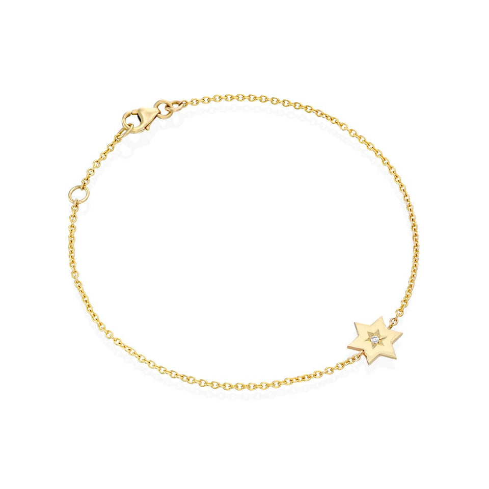 HOTCROWN Bracelets Gaza Envelope Shield Star of David Bracelet with a Diamond - 14k Yellow, Rose or White Gold