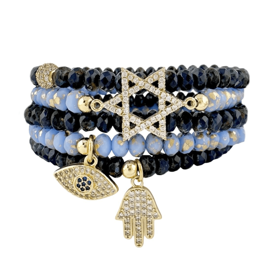 Love, Lisa - Harper Star of David Protection Stack of Crystal Bracelets - Navy Blue - ModernTribe