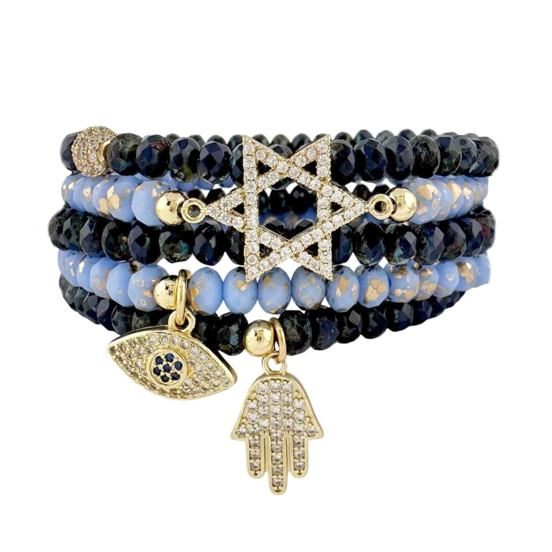 Love, Lisa Bracelets Harper Star of David Protection Stack of Crystal Bracelets - Navy Blue