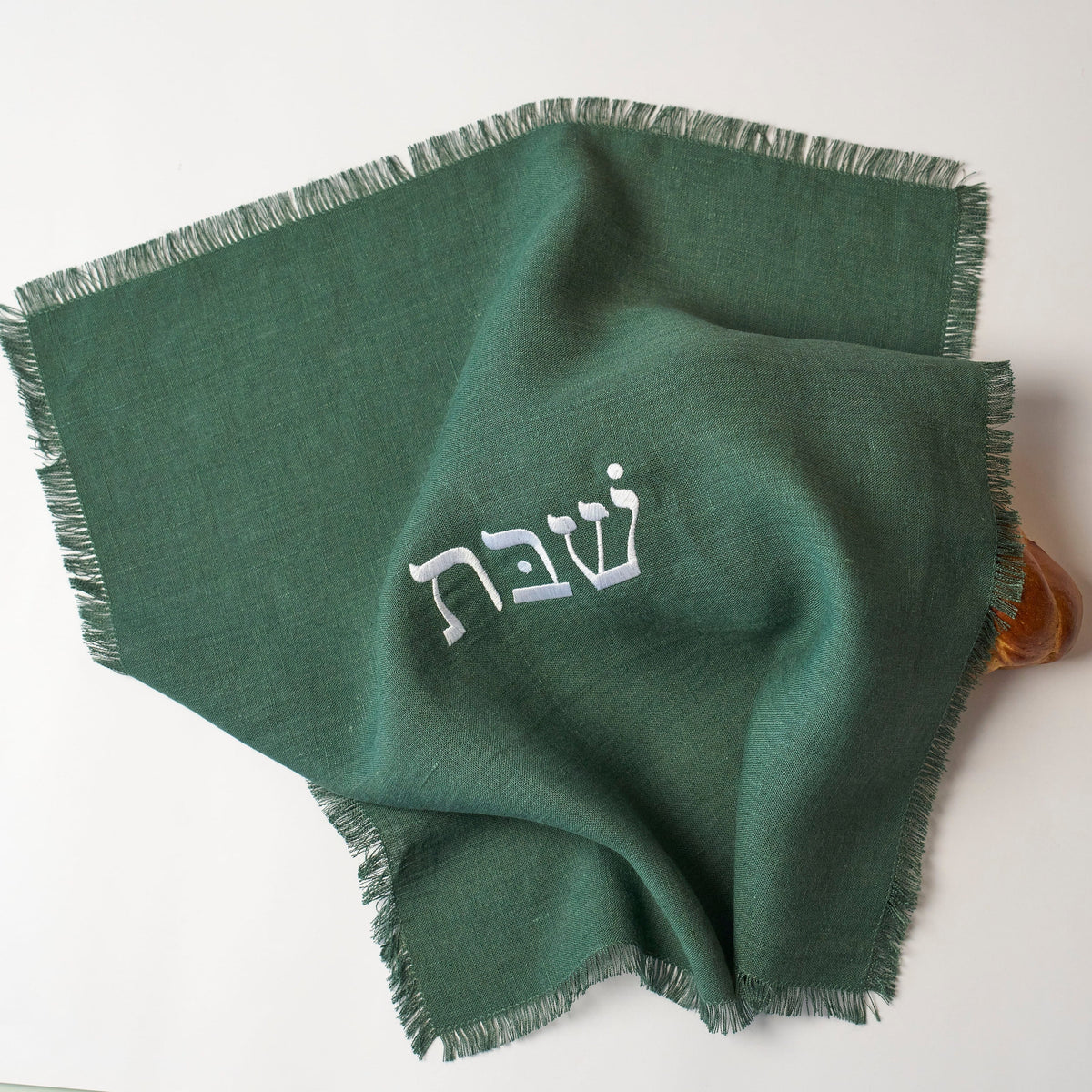 Oneg Challah Covers Embroidered Linen Challah Cover - Dark Green