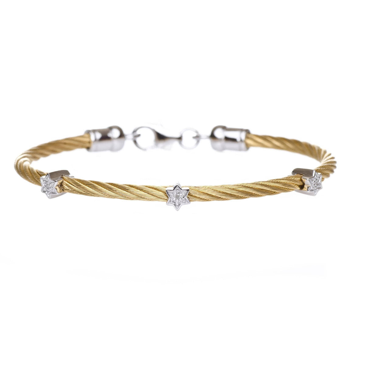Alef Bet Bracelets Yellow Gold Diamond Star of David Stacking Cable Bracelet - (Choice of Colors)