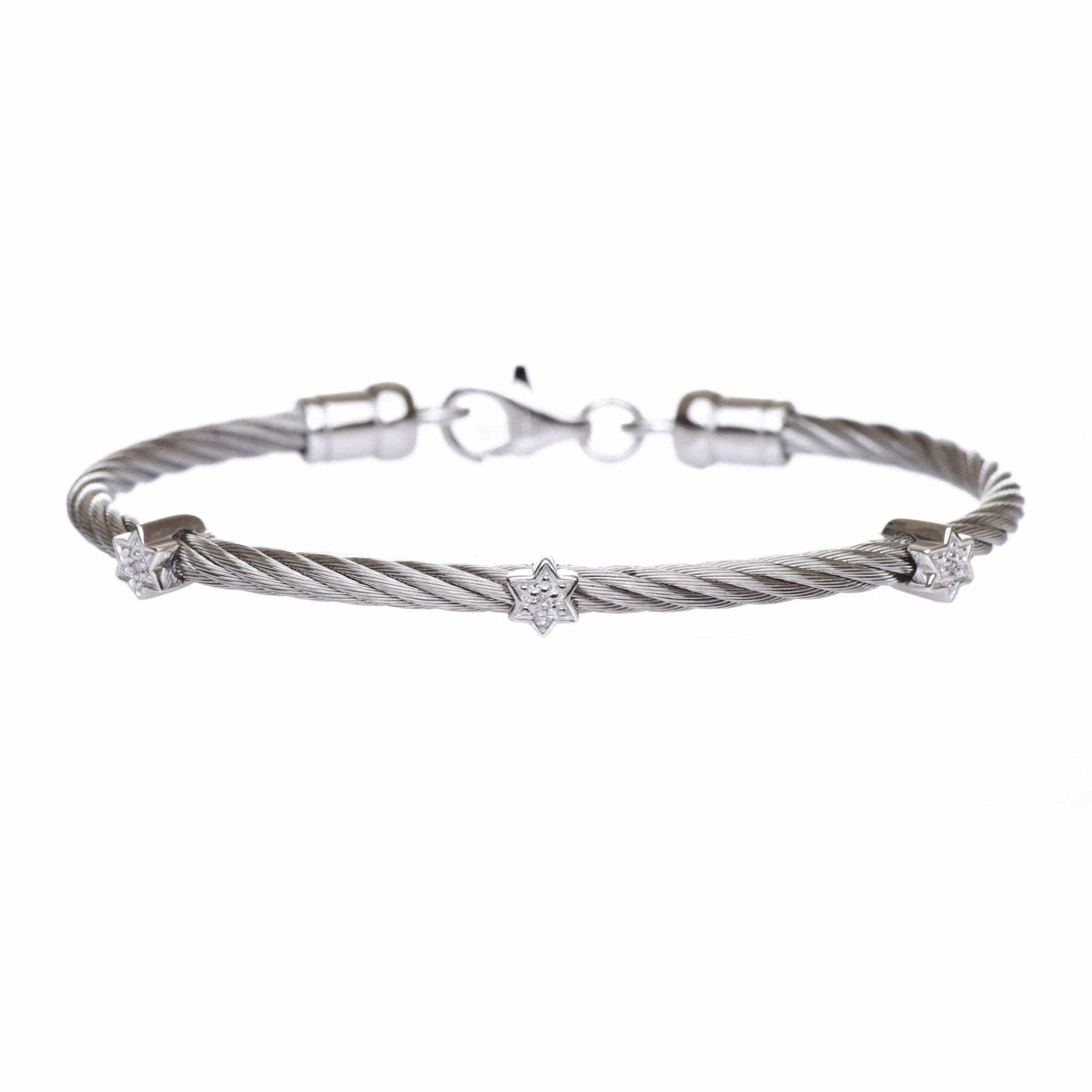 Alef Bet Bracelets Silver Diamond Star of David Stacking Cable Bracelet - (Choice of Colors)