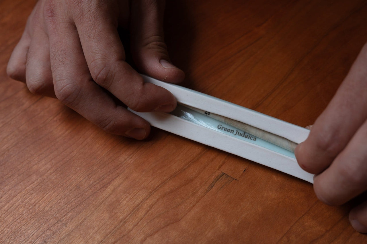 Green Judaica - Handmade Soft Blue Porcelain and Platinum Mezuzah - ModernTribe