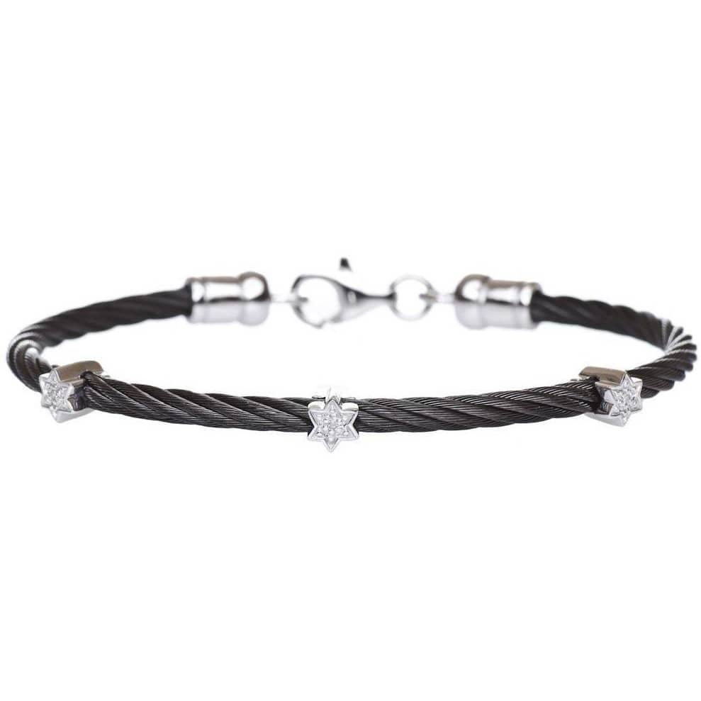 Alef Bet Bracelets Black Diamond Star of David Stacking Cable Bracelet - (Choice of Colors)
