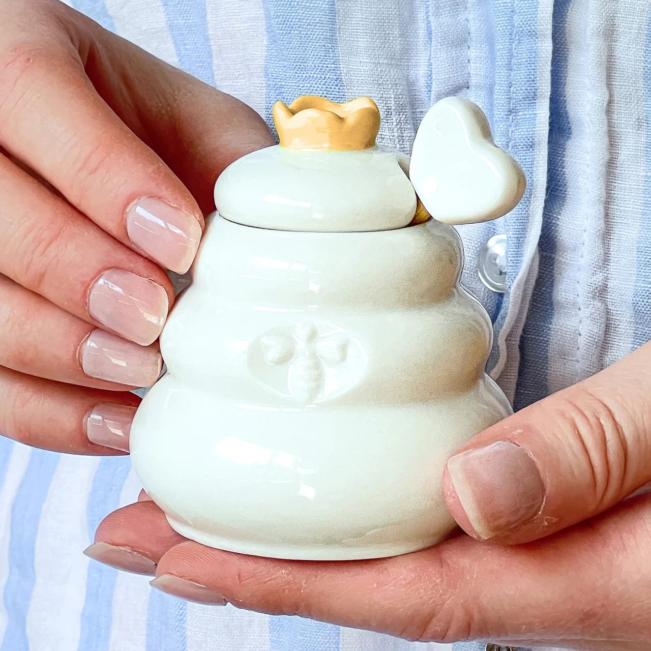 Kate Aspen - Bee Hive Ceramic Mini Honey Jar and Dipper Set - Set of 2 - ModernTribe