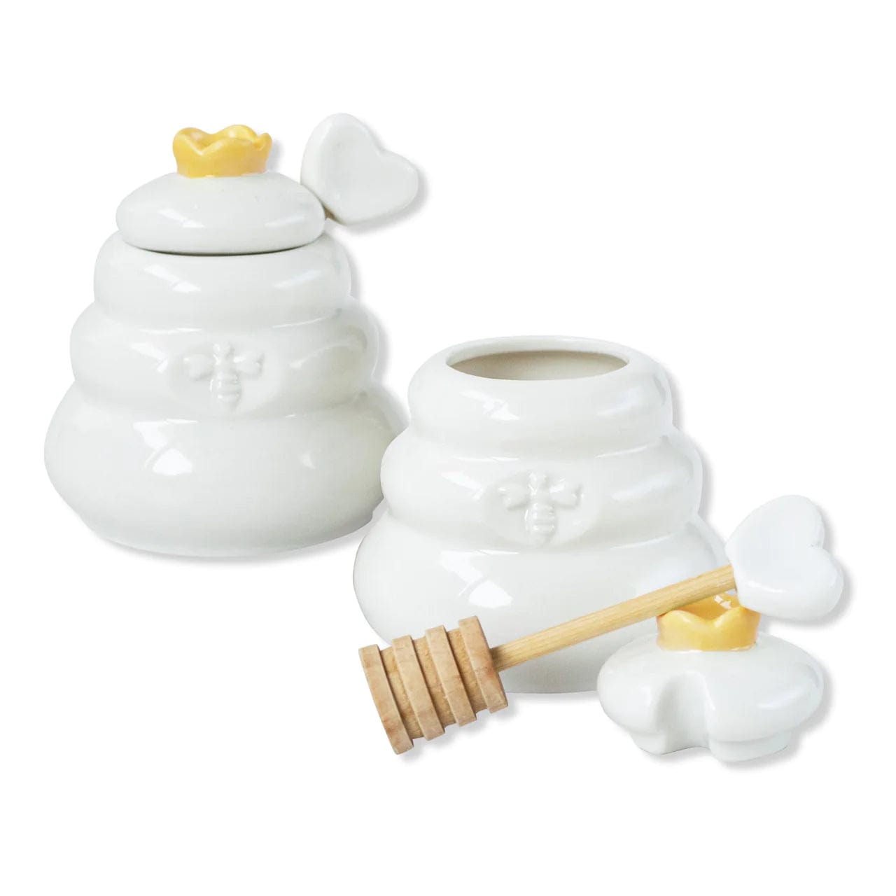Kate Aspen - Bee Hive Ceramic Mini Honey Jar and Dipper Set - Set of 2 - ModernTribe