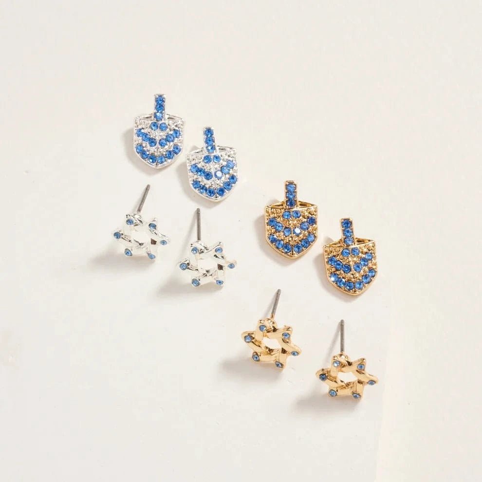 Designature New York - Star of David and Dreidel Stone Earring Set - Silver or Gold - ModernTribe