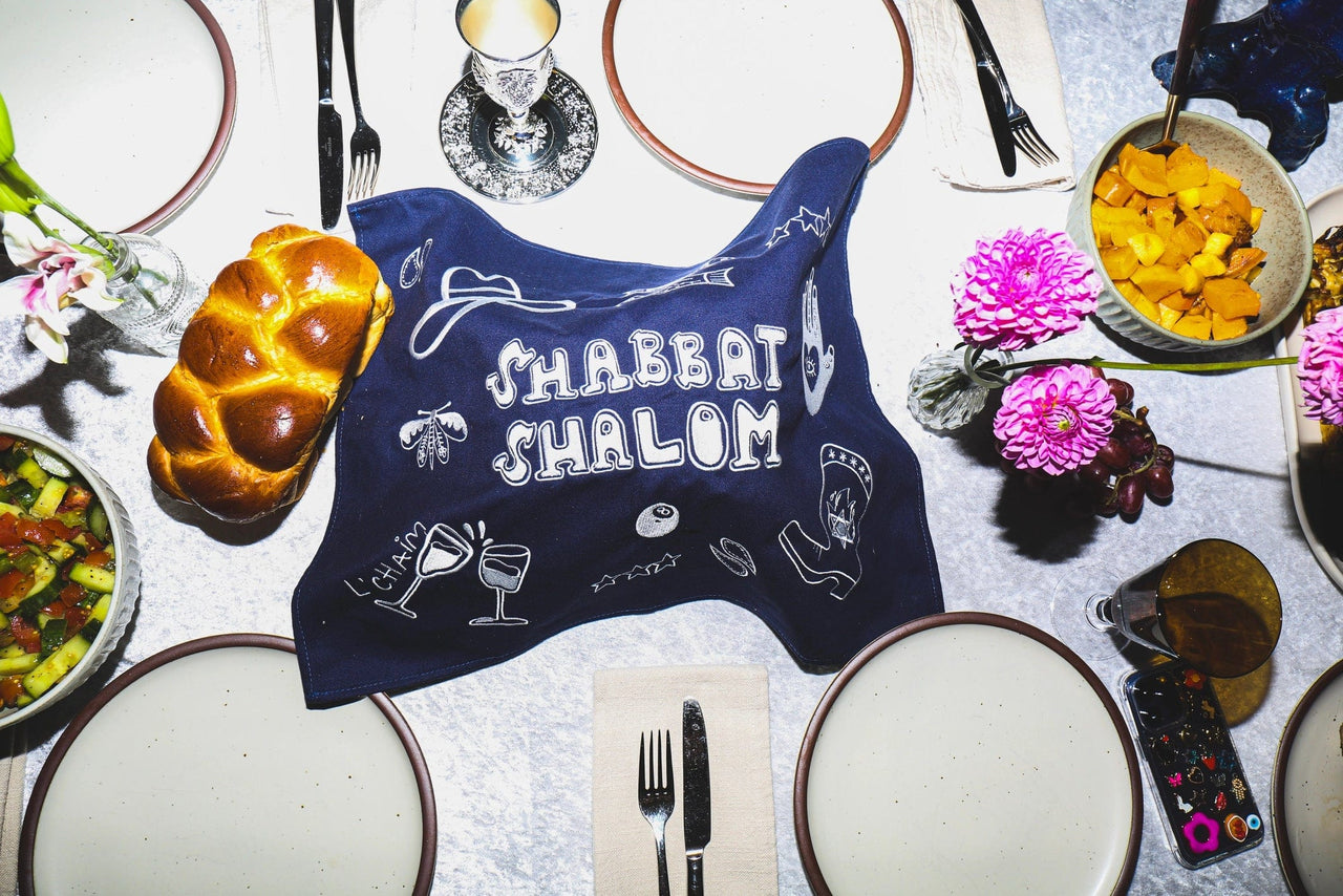 Nice Jewish Girl Doodles - Jewish Doodles Challah Cover - Navy Blue - ModernTribe