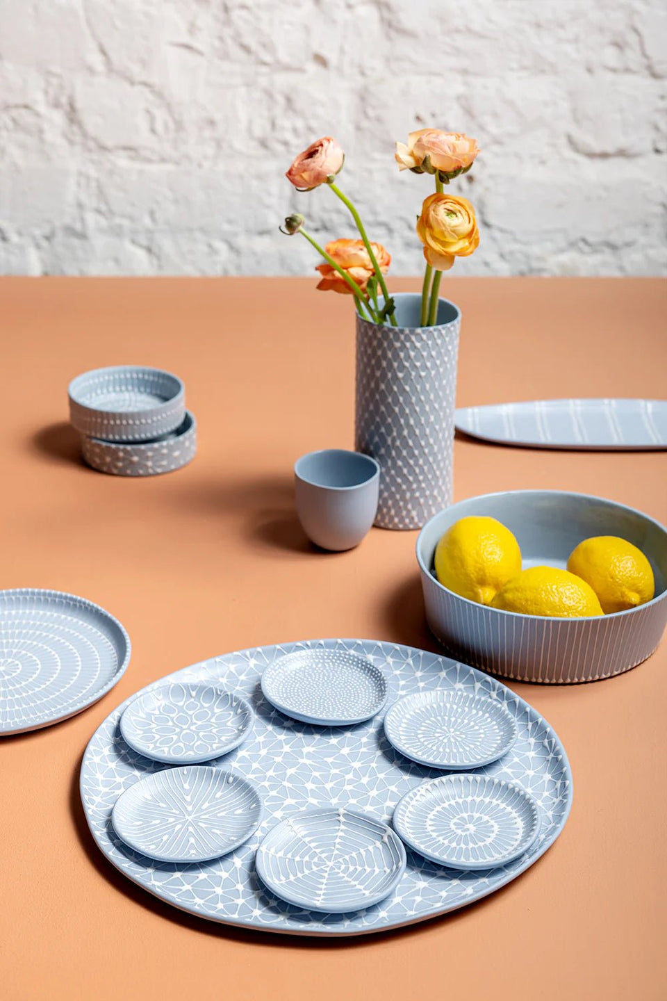 Maiyan Ben Yona - Sky Blue with White Patterns Seder Plate Set by Maiyan Ben Yona - ModernTribe