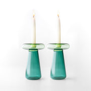 Tchotchke Judaica Candlesticks Emerald/Grass Glass Mushroom Candlesticks (Choice of Colors)