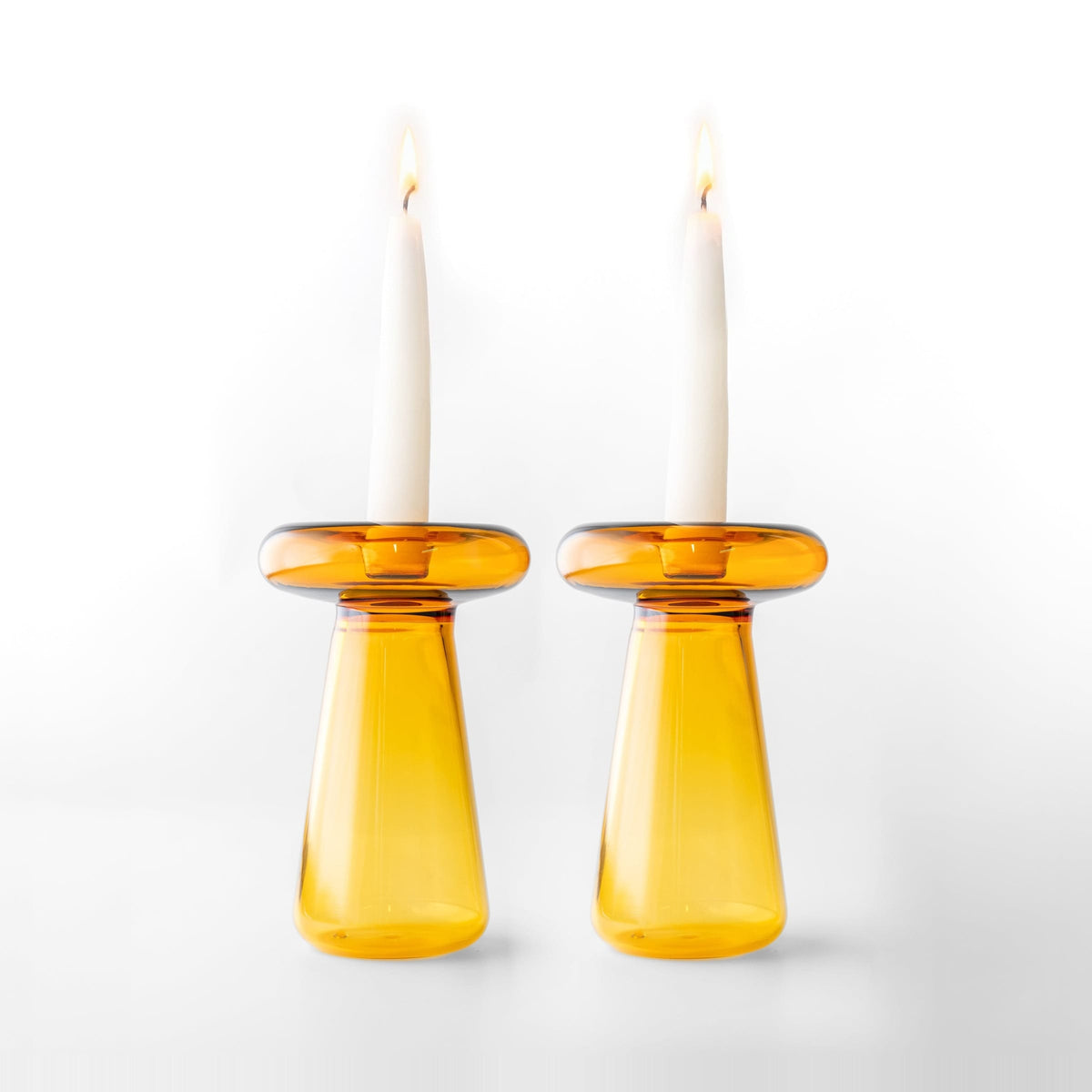 Tchotchke Judaica Candlesticks Amber/Yellow Glass Mushroom Candlesticks (Choice of Colors)