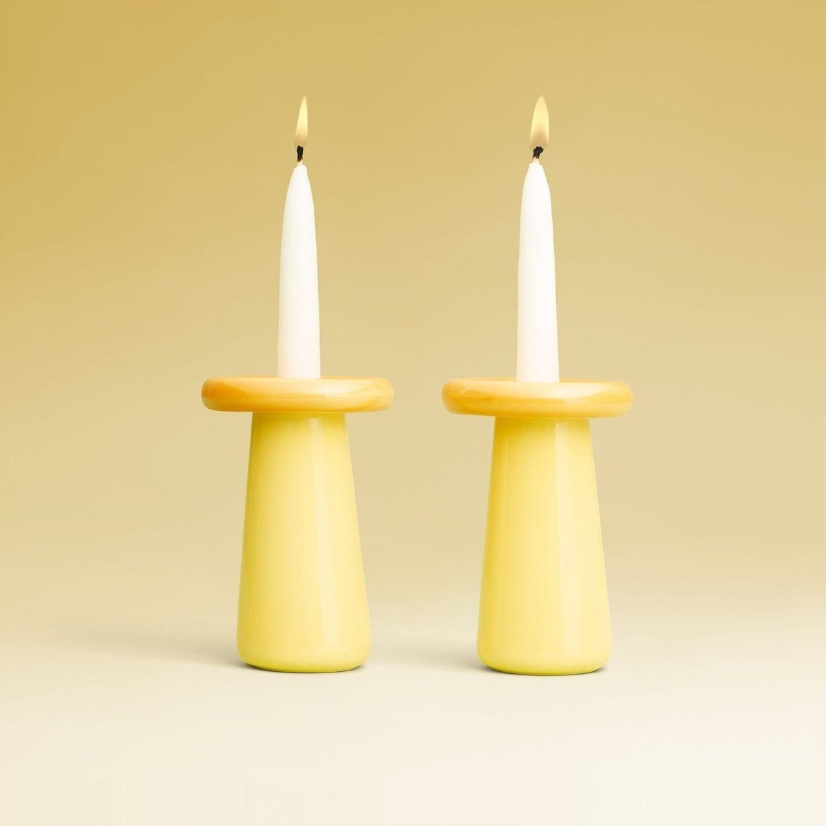 Tchotchke Judaica Candlesticks Mustard/Lemon Mushroom Shabbat Candlesticks (Choice of Colors)