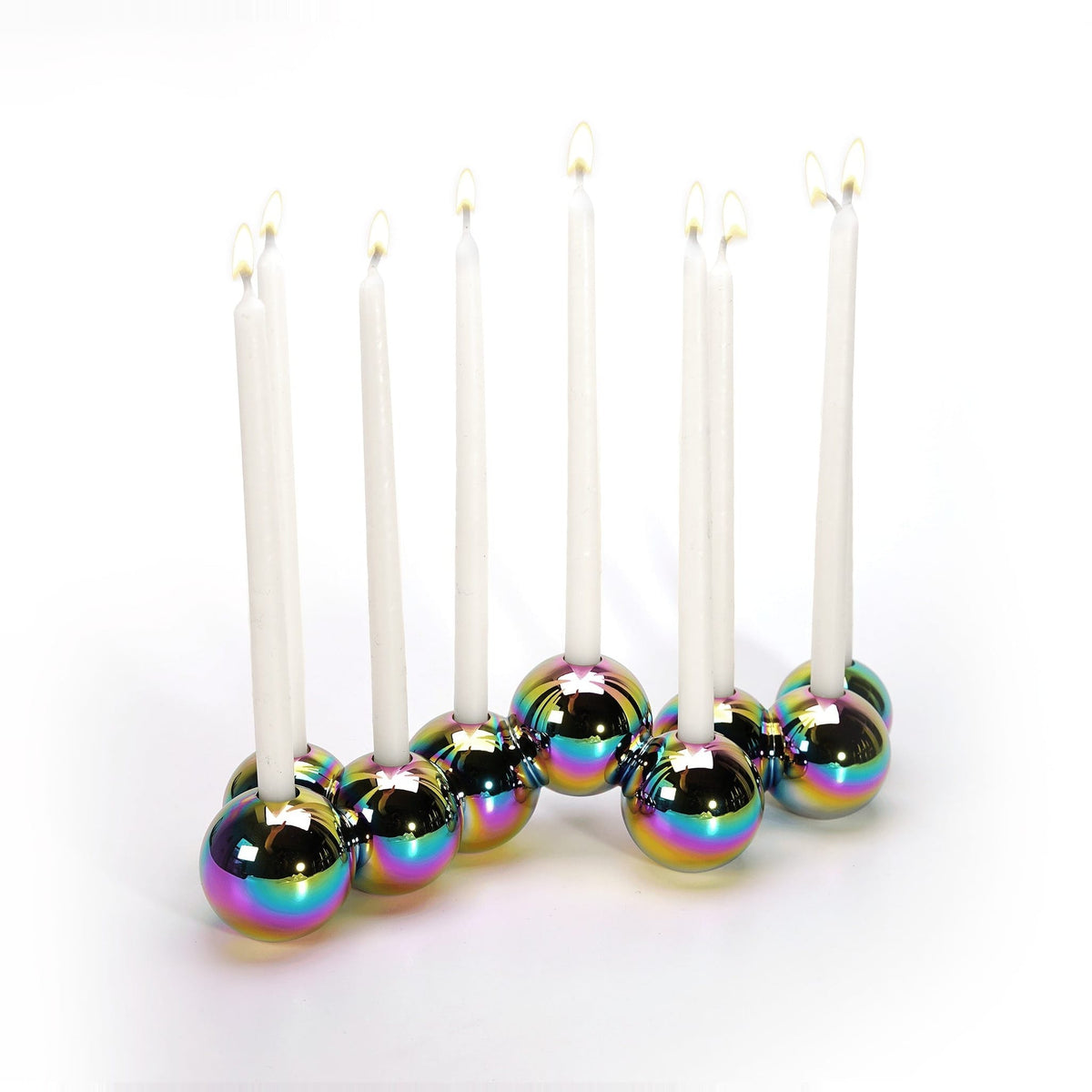 Tchotchke Judaica Menorahs Iridescent Aluminum Bubble Menorah (Choice of Silver or Iridescent)