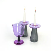Tchotchke Judaica Candlesticks Purple/Smoke Glass Shabbat Set with Mushroom Candlesticks & Buttercup Kiddush Cup (Choice of Colors)