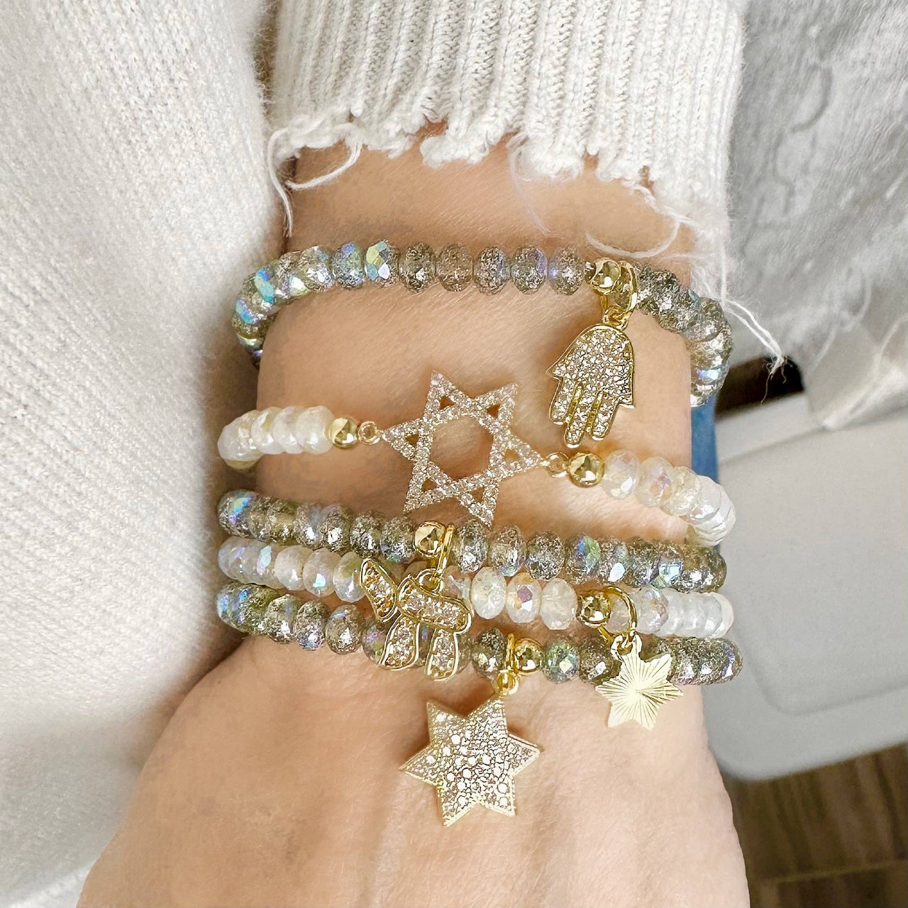 Love, Lisa Bracelets Harper Chai, Hamsa and Star of David Stack Bracelets - Ultimate Grey