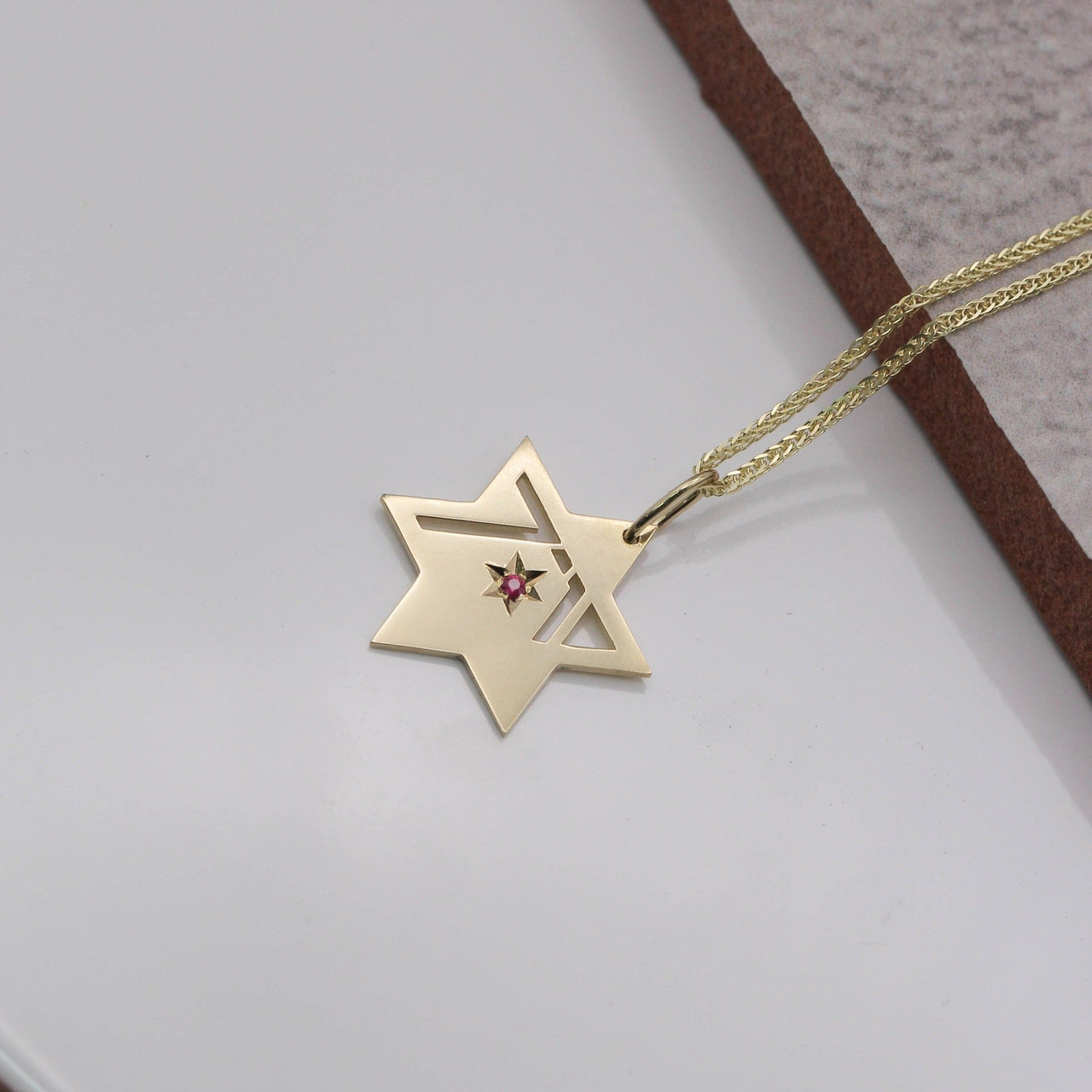 HOTCROWN - Heroism Star of David Necklace with a Ruby - 14k Yellow, Rose or White Gold - ModernTribe