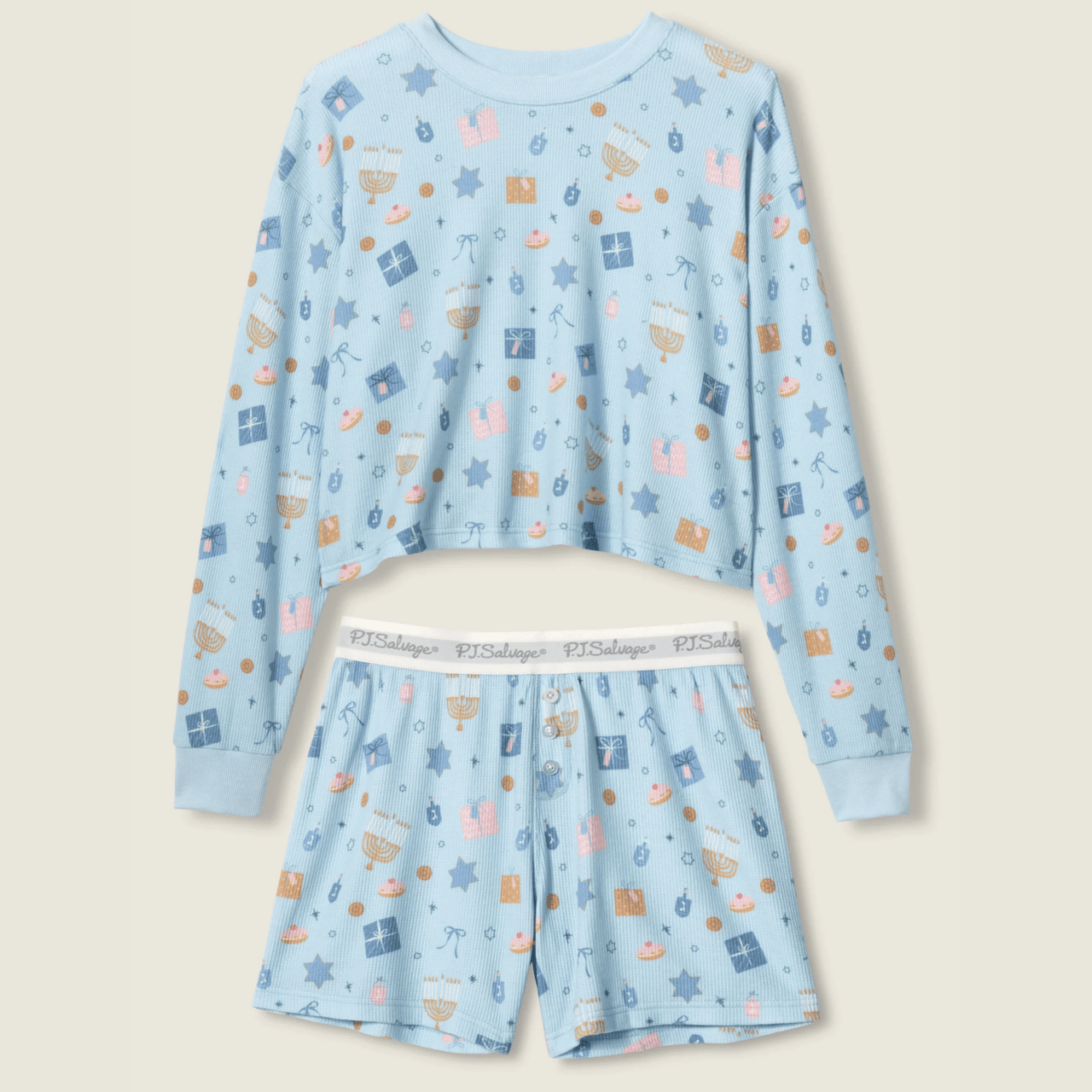 PJ Salvage - Women’s Blue Hanukkah Boxer PJ Gift Set by P.J. Salvage - (Sizes XS - XL) - ModernTribe