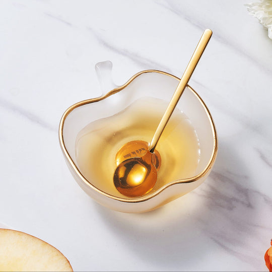 Apple-Shaped Frosted Glass Honey Dish and Spoon