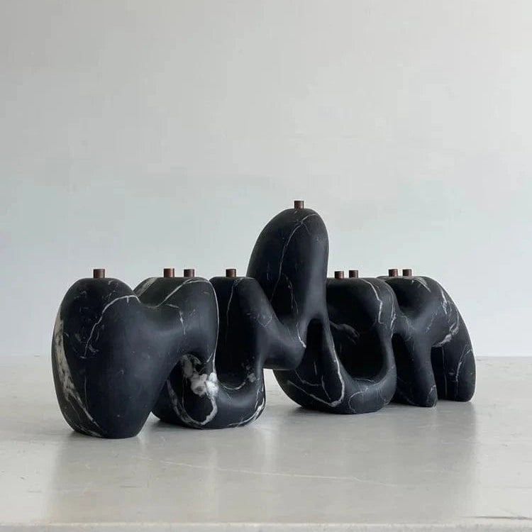 Hannah Polskin Menorahs Nero Marquina Menorah by Hannah Polskin