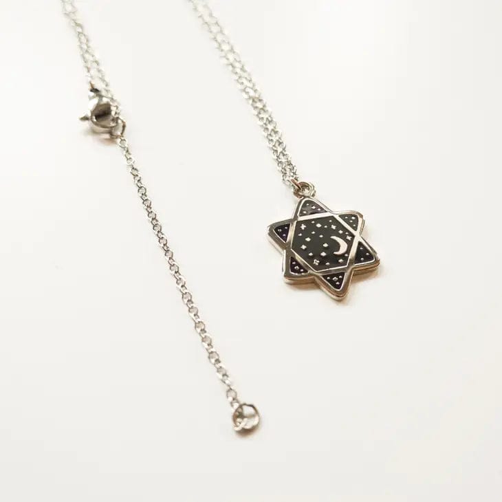 Sarah Day Arts Necklaces Black Cosmic Star of David Necklace - Silver Plated
