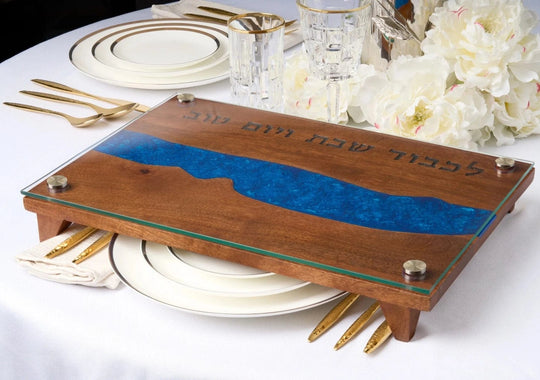 Wood and Resin Raised Challah Board - Blue
