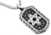 Blackjack Mens Jewelry Necklaces Men's Black CZ Stainless Steel Star of David Dog Tag Pendant
