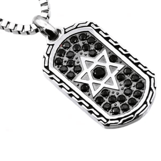 Blackjack Mens Jewelry - Men's Black CZ Stainless Steel Star of David Dog Tag Pendant - ModernTribe