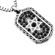 Blackjack Mens Jewelry Necklaces Men's Black CZ Stainless Steel Star of David Dog Tag Pendant
