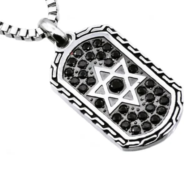 Blackjack Mens Jewelry Necklaces Men's Black CZ Stainless Steel Star of David Dog Tag Pendant