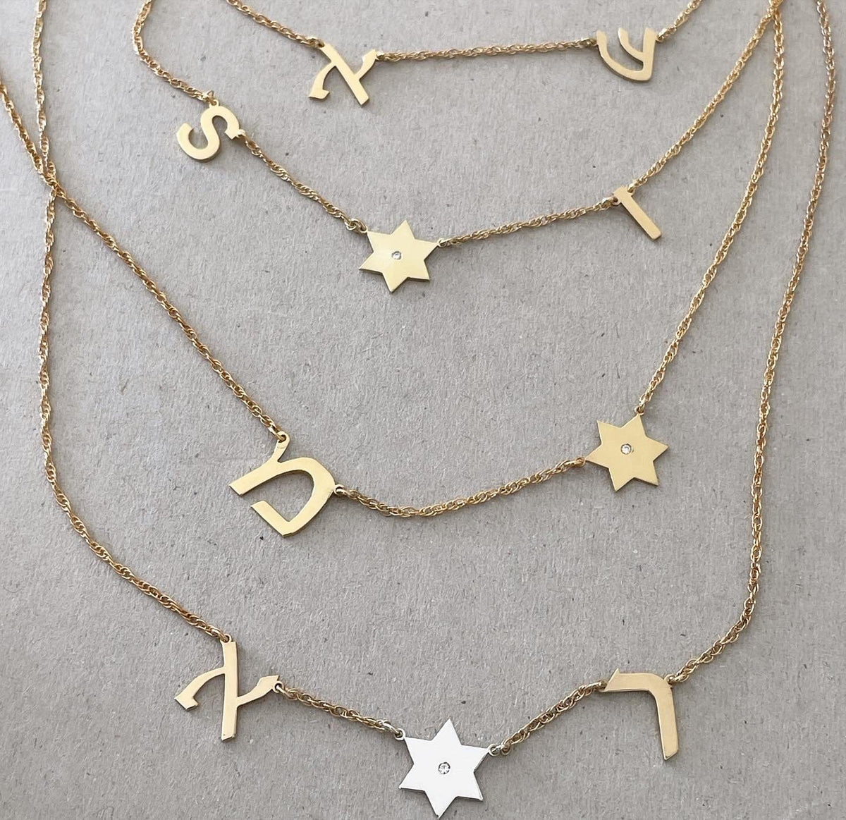 Miriam Merenfeld Jewelry Necklaces Gold-Plated / 1 English or Hebrew Spaced Initials and Star of David Diamond Necklace - (Sterling Silver, Gold-Plated or Two-Tone)