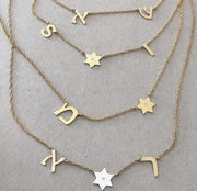 Miriam Merenfeld Jewelry Necklaces Gold-Plated / 1 English or Hebrew Spaced Initials and Star of David Diamond Necklace - (Sterling Silver, Gold-Plated or Two-Tone)