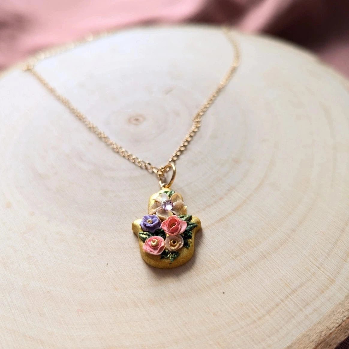 Edie's Art Shop - Nisan Floral Hamsa Necklace - ModernTribe