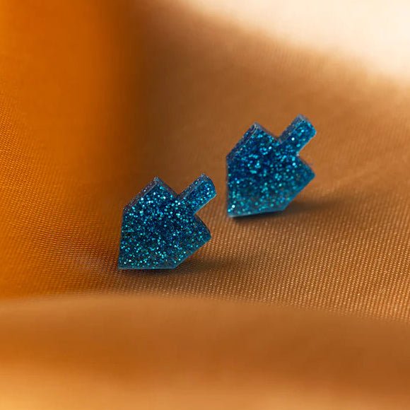 Ariel Tidhar - Dreidel Stud Earrings - Blue Glitter - ModernTribe