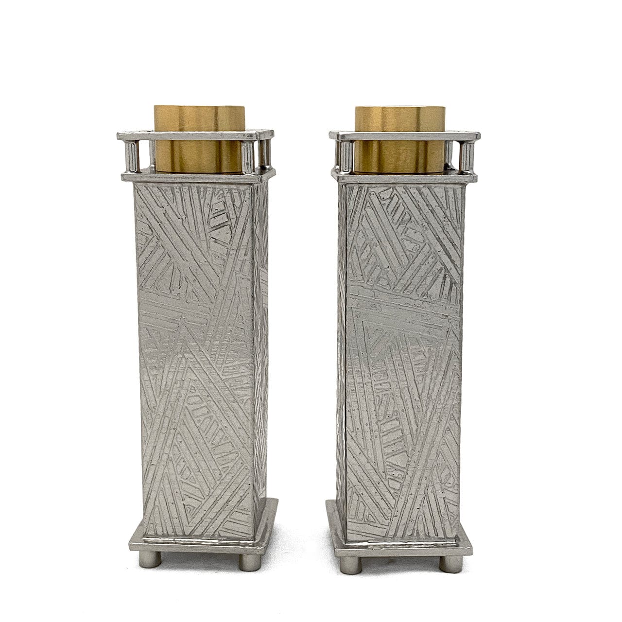 Joy Stember - Commemorative Shabbat Candle Holders with Brass Tray by Joy Stember - (Choice of Pattern) - ModernTribe