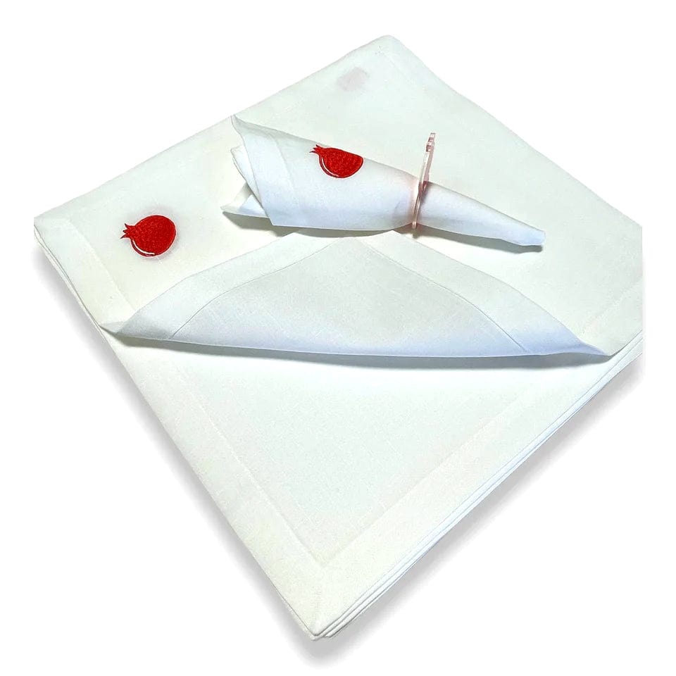 Broderies De France - White Linen Pomegranate Napkins, Set of 6 - ModernTribe