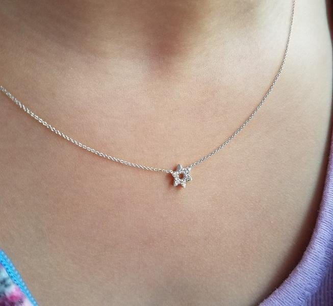 Alef Bet Necklaces Diamond Pendant with Jewish Star of David - 14k Yellow, White or Rose Gold