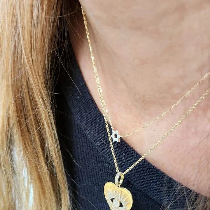 Alef Bet - Diamond Pendant with Jewish Star of David - 14k Yellow, White or Rose Gold - ModernTribe