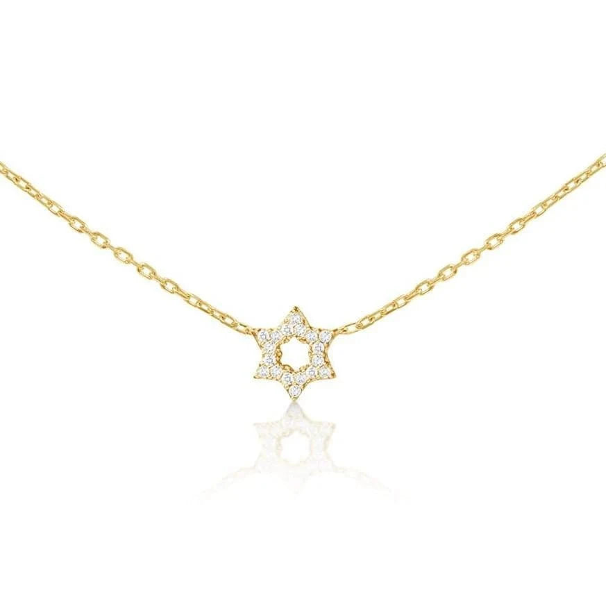 Alef Bet Necklaces Diamond Pendant with Jewish Star of David - 14k Yellow, White or Rose Gold